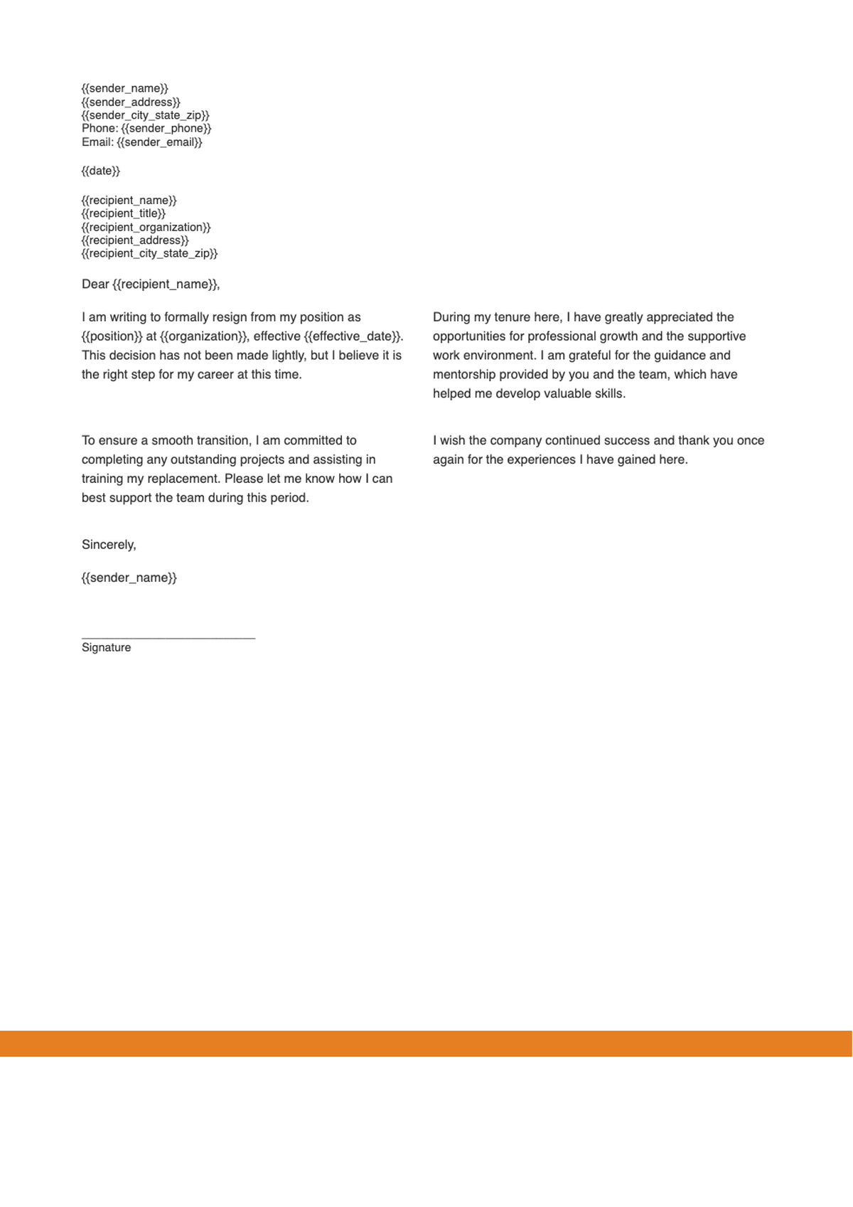 Professional resignation letter template with orange accents_variant_2